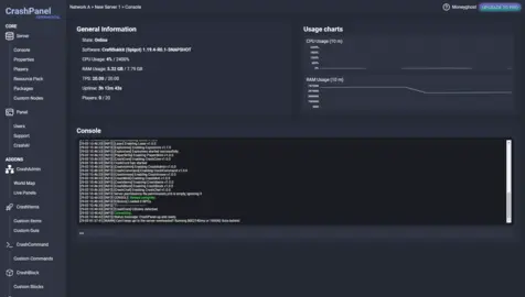 console and usage charts