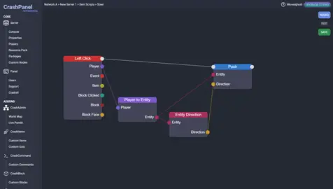 script editor with nodes for custom items